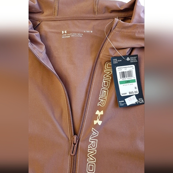 NWT UA Jacket Rain Wind Running Women's Two-Tone Full Zip W Hood Large - Picture 3 of 5